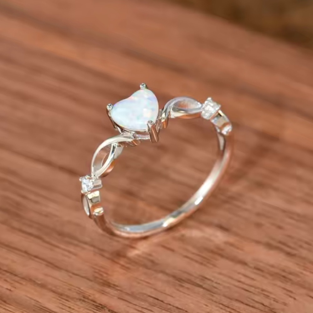 Opal Heart Silver Tone Ring - Picture 3 of 9